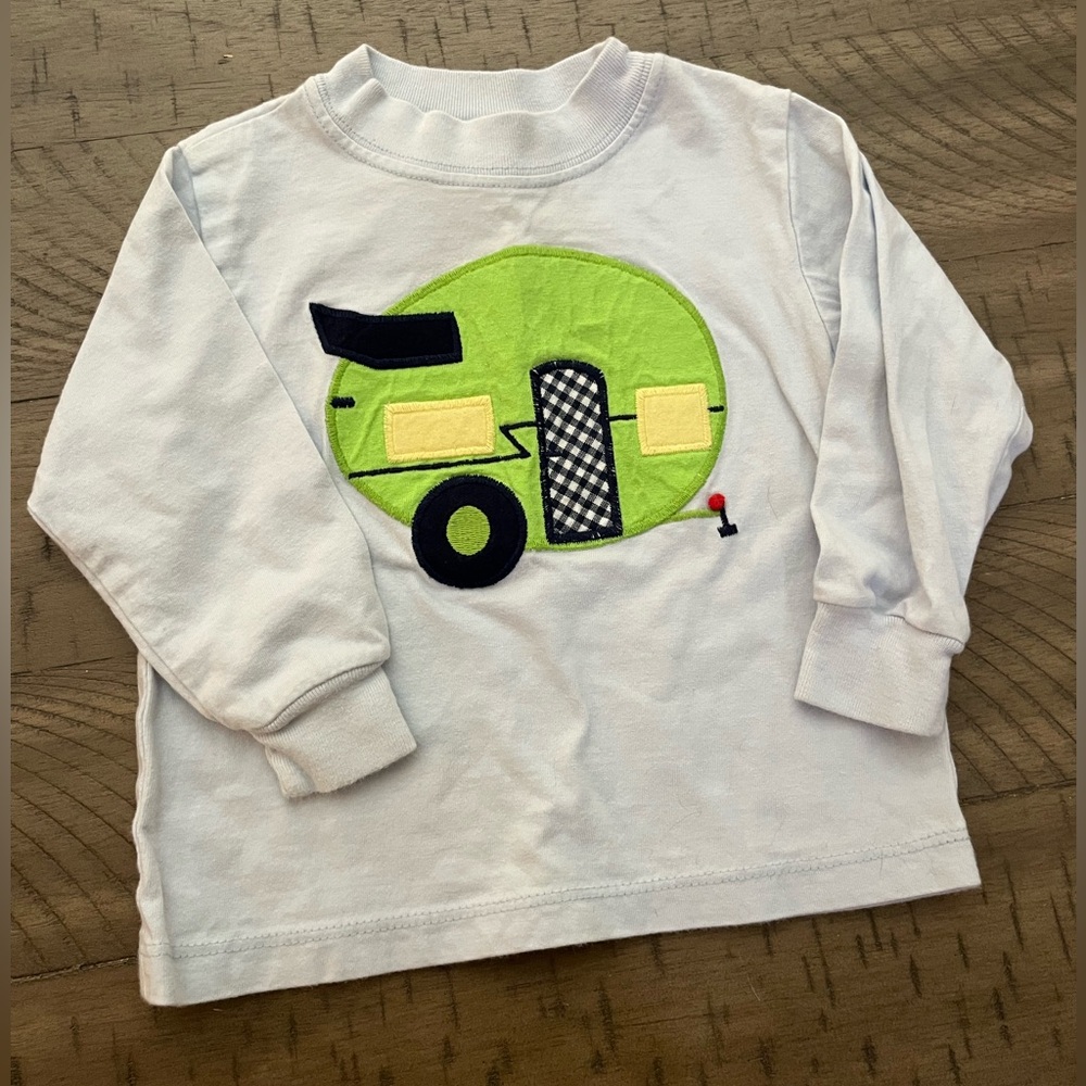 Kids Long Sleeve Tee with Camper Design - White and Green